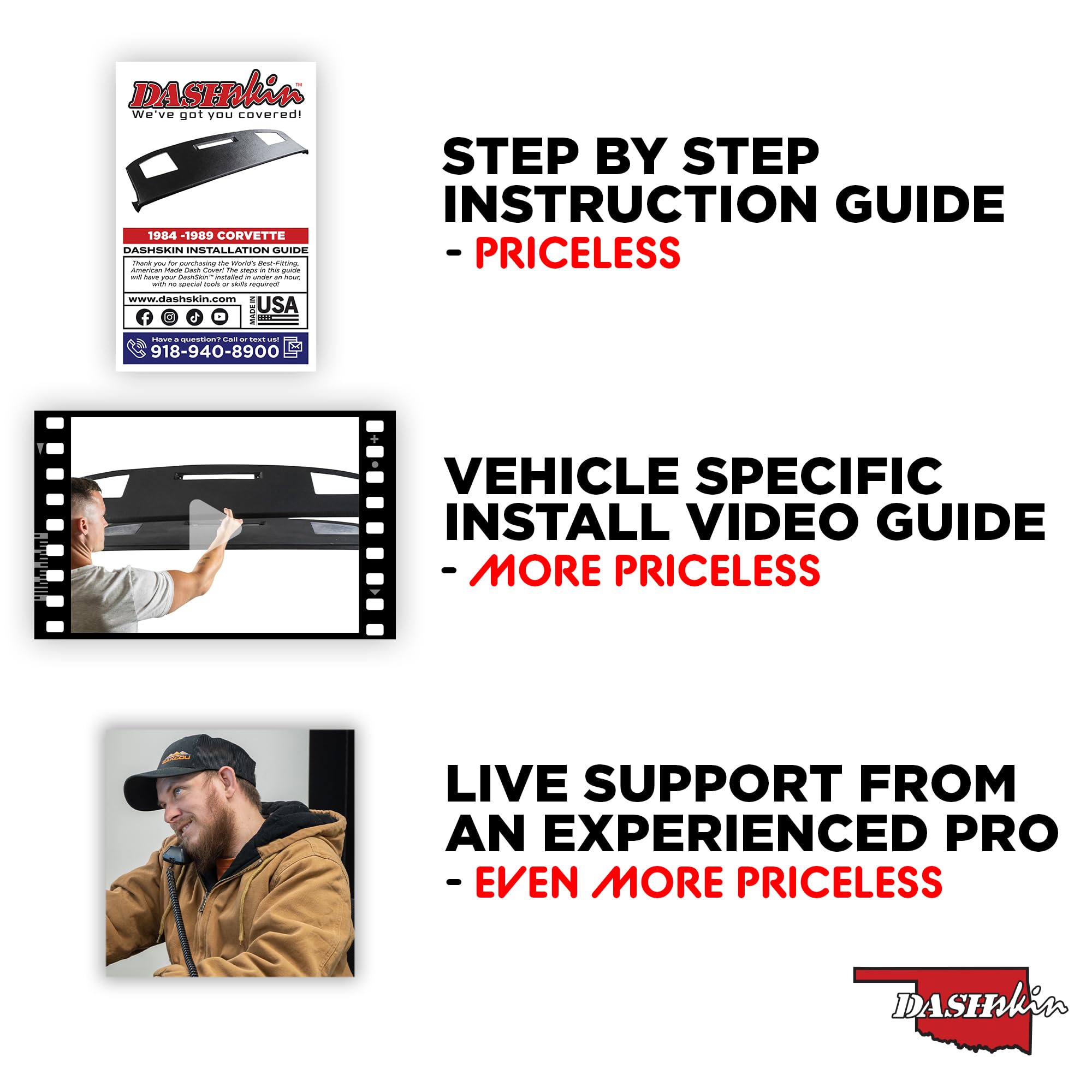 DashSkin Dash Cover Compatible with 1984-1989 C4 Chevrolet Corvette in Black - Easy Cracked Vinyl Dashboard Fix, Installs Over Your Old Dash - Hard Molded Plastic Door Skin Cover - Image 3