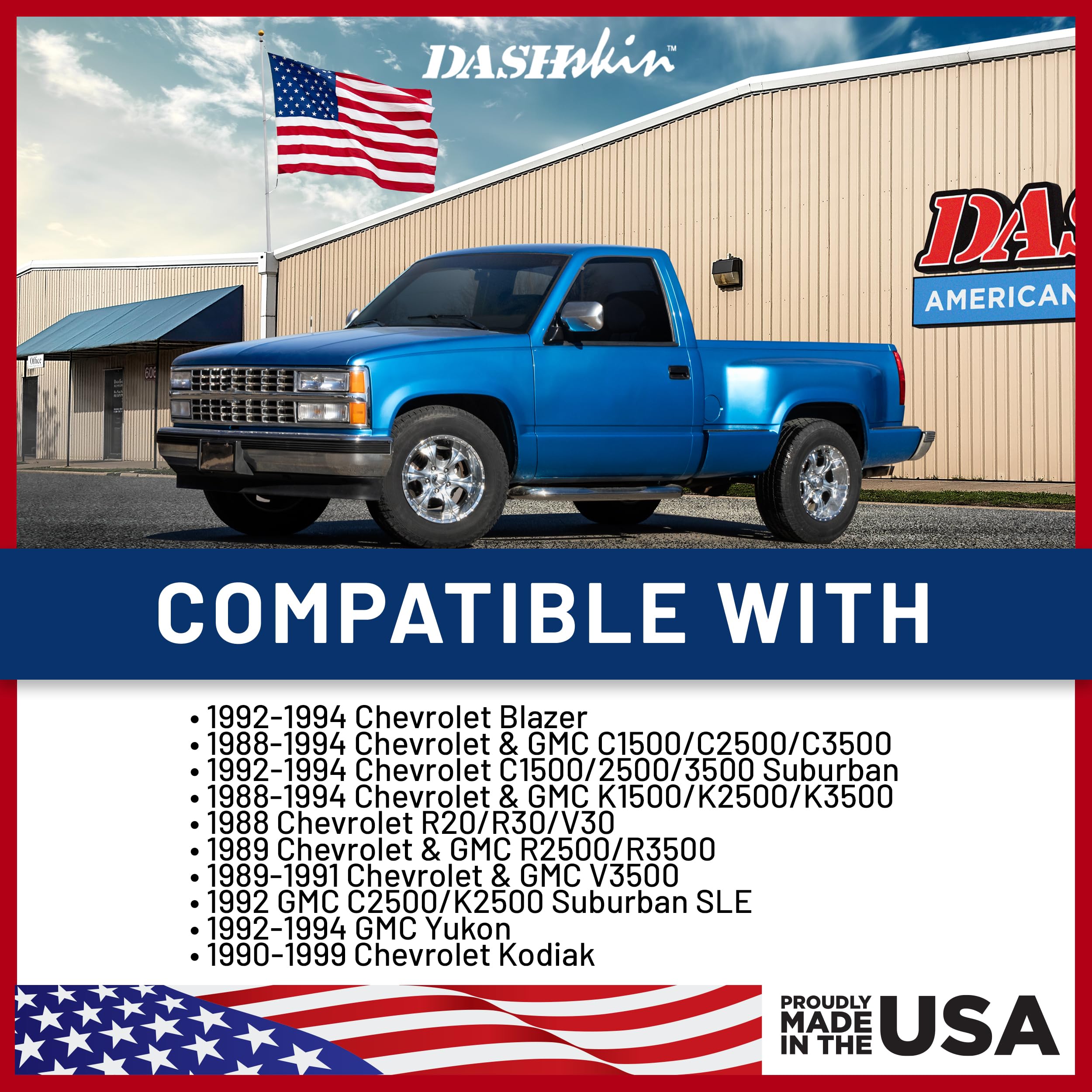 DashSkin Dash Cover Compatible with 1988-1994 C1500 C2500 C3500 K1500 K2500 K3500 Silverado Sierra Tahoe Yukon Suburban in Black - Hard Molded Plastic Dashboard Cap - Image 3