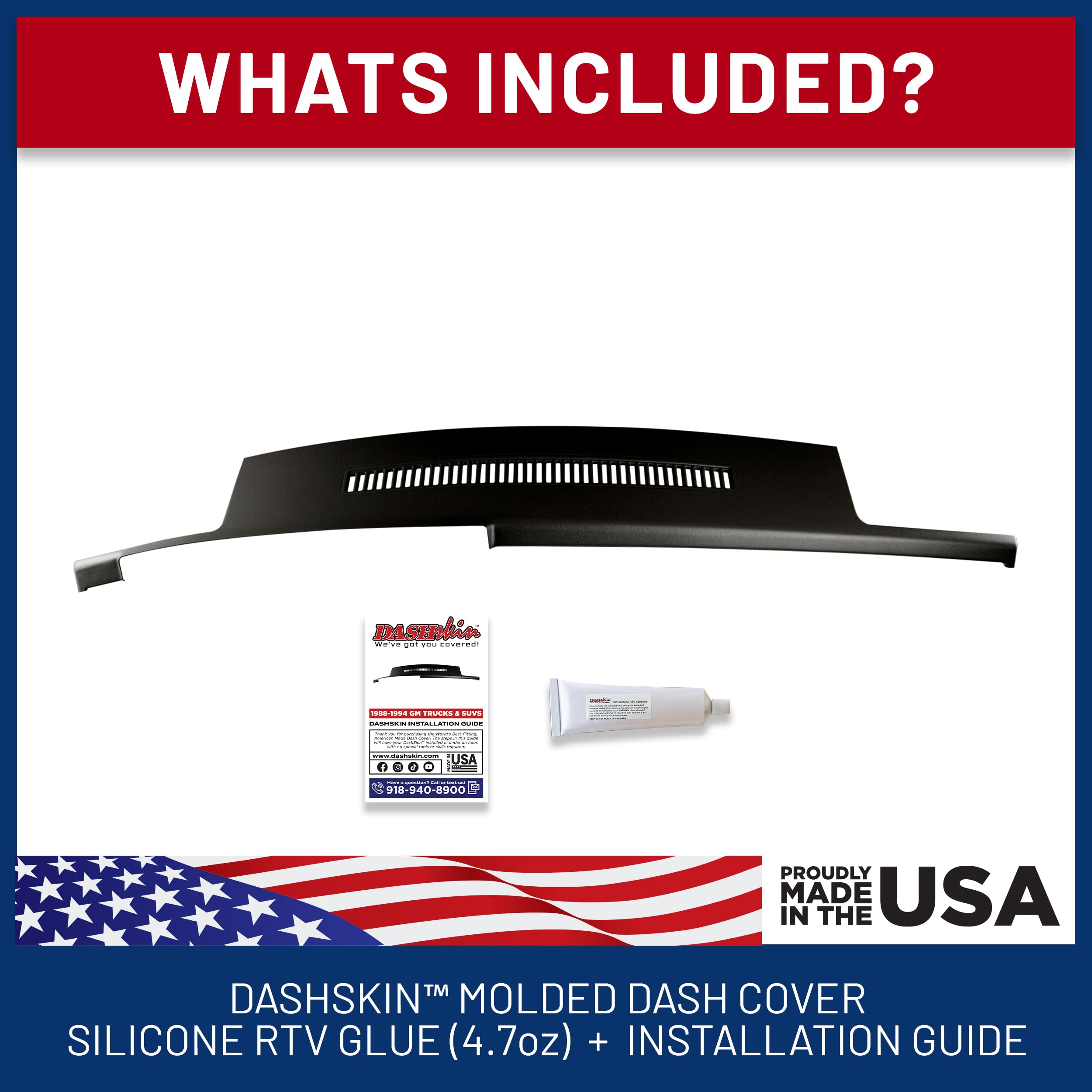 DashSkin Dash Cover Compatible with 1988-1994 C1500 C2500 C3500 K1500 K2500 K3500 Silverado Sierra Tahoe Yukon Suburban in Black - Hard Molded Plastic Dashboard Cap - Image 4
