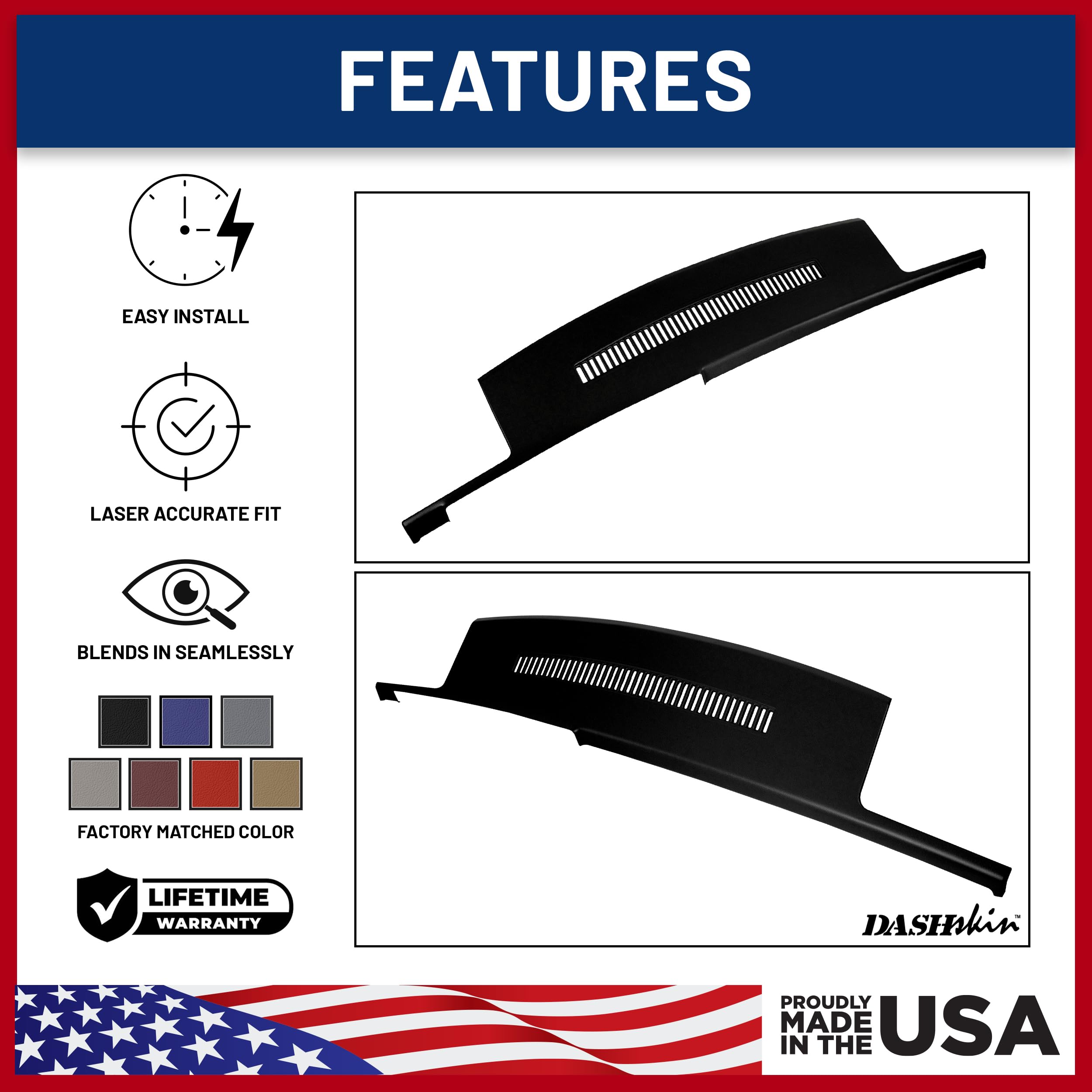 DashSkin Dash Cover Compatible with 1988-1994 C1500 C2500 C3500 K1500 K2500 K3500 Silverado Sierra Tahoe Yukon Suburban in Black - Hard Molded Plastic Dashboard Cap - Image 5