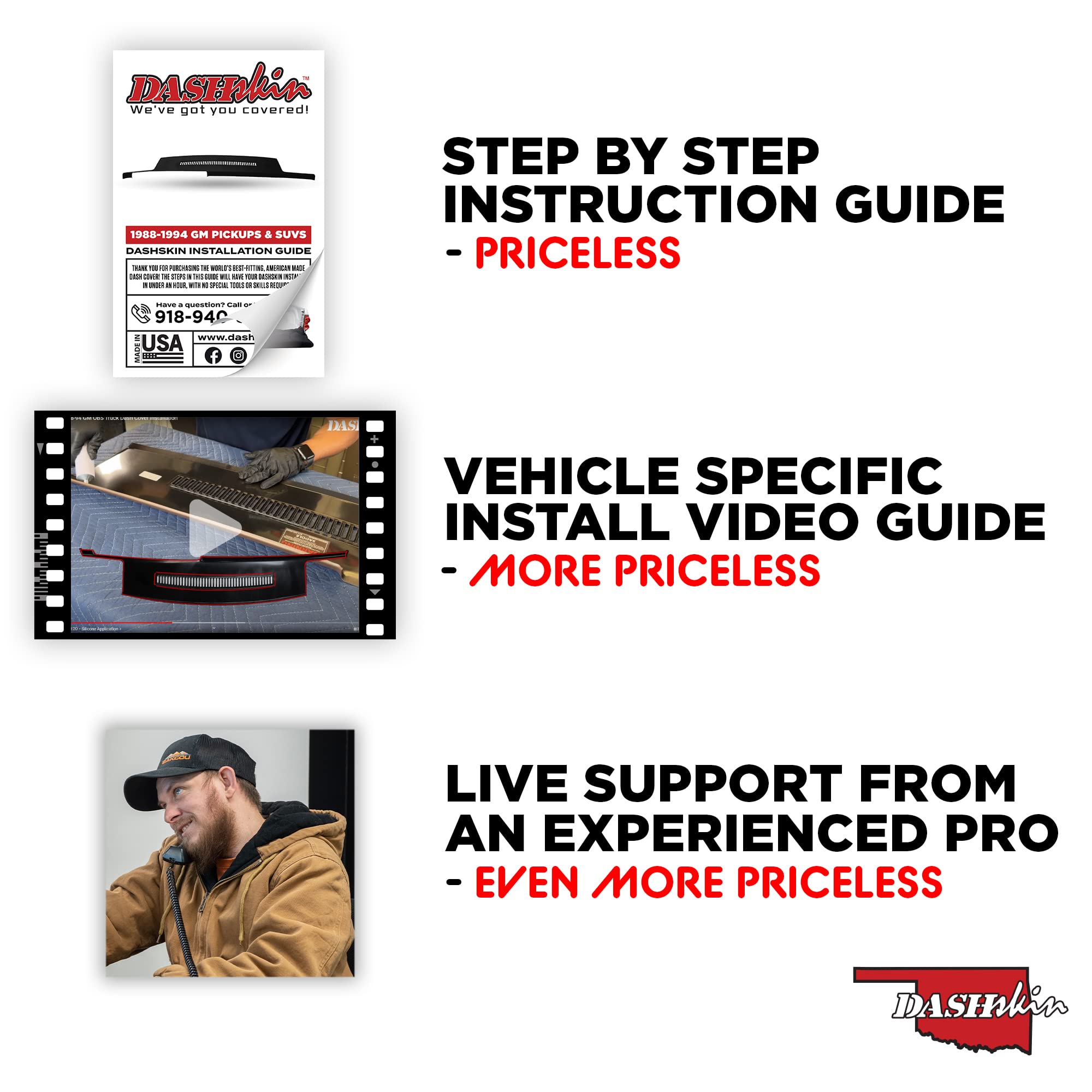 DashSkin Dash Cover Compatible with 1988-1994 C1500 C2500 C3500 K1500 K2500 K3500 Silverado Sierra Tahoe Yukon Suburban in Black - Hard Molded Plastic Dashboard Cap - Image 8