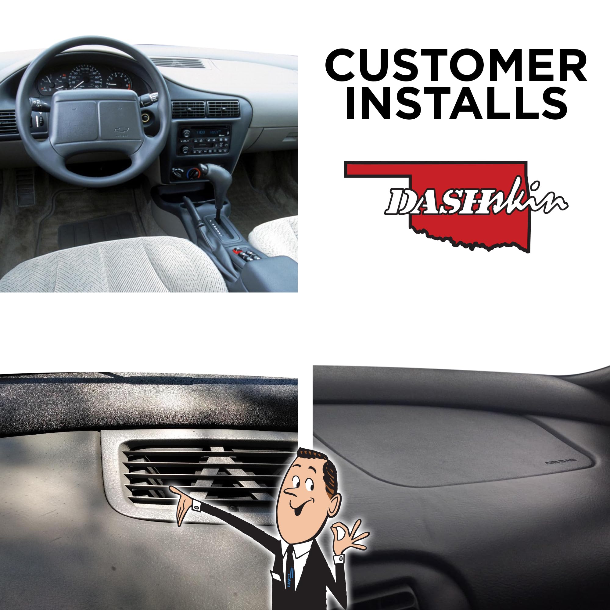 DashSkin Dash Cover Compatible with 1995-2005 Chevrolet Cavalier in Black - Hard Molded Plastic Dashboard Cap - Image 6