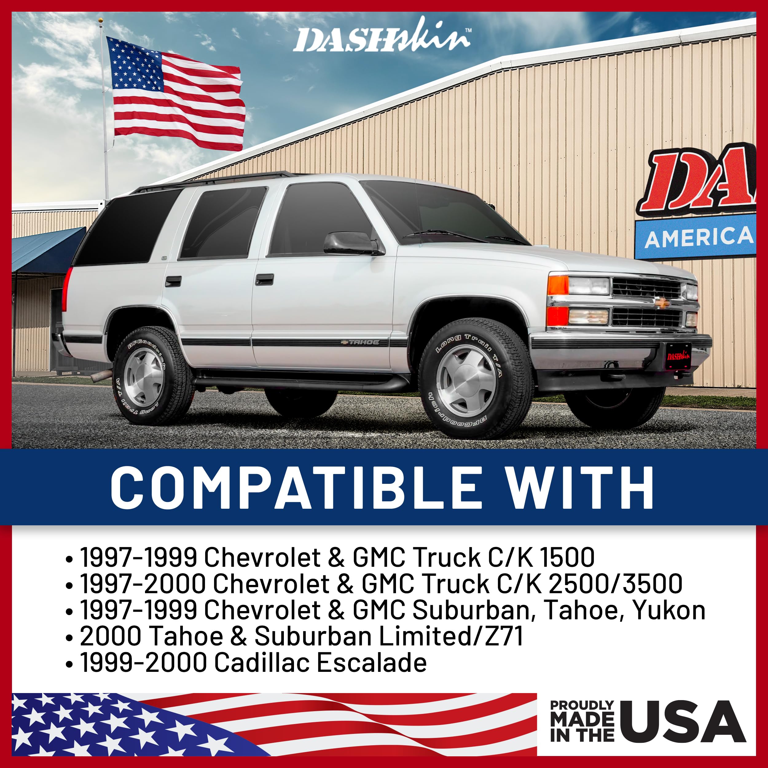 DashSkin Dash Cover Compatible with 1997-2000 Chevy & GMC C1500 K1500 Tahoe Suburban Yukon & 1997-2000 Escalade in Black - Hard Molded Plastic Dashboard Cap - Image 3