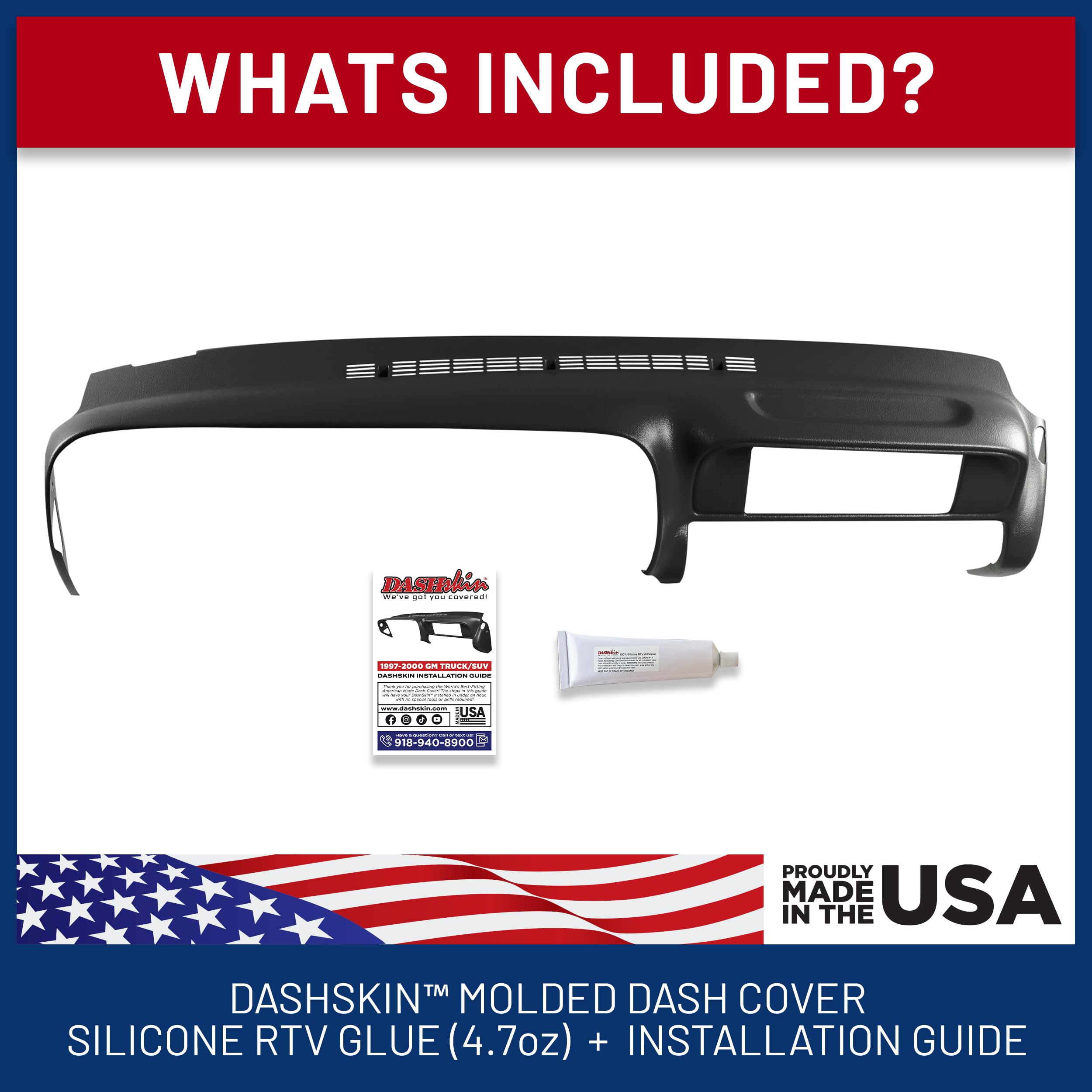 DashSkin Dash Cover Compatible with 1997-2000 Chevy & GMC C1500 K1500 Tahoe Suburban Yukon & 1997-2000 Escalade in Black - Hard Molded Plastic Dashboard Cap - Image 4