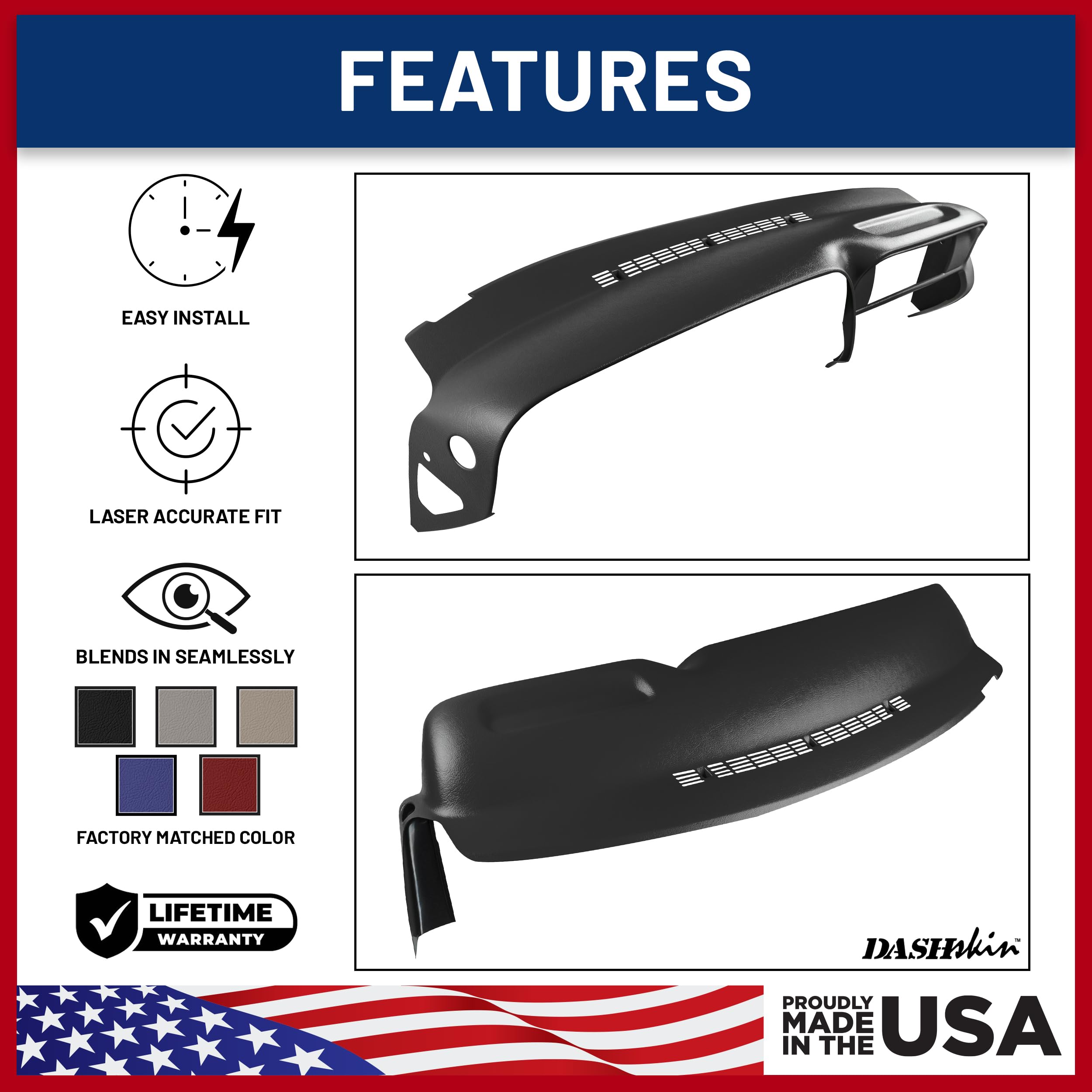 DashSkin Dash Cover Compatible with 1997-2000 Chevy & GMC C1500 K1500 Tahoe Suburban Yukon & 1997-2000 Escalade in Black - Hard Molded Plastic Dashboard Cap - Image 5