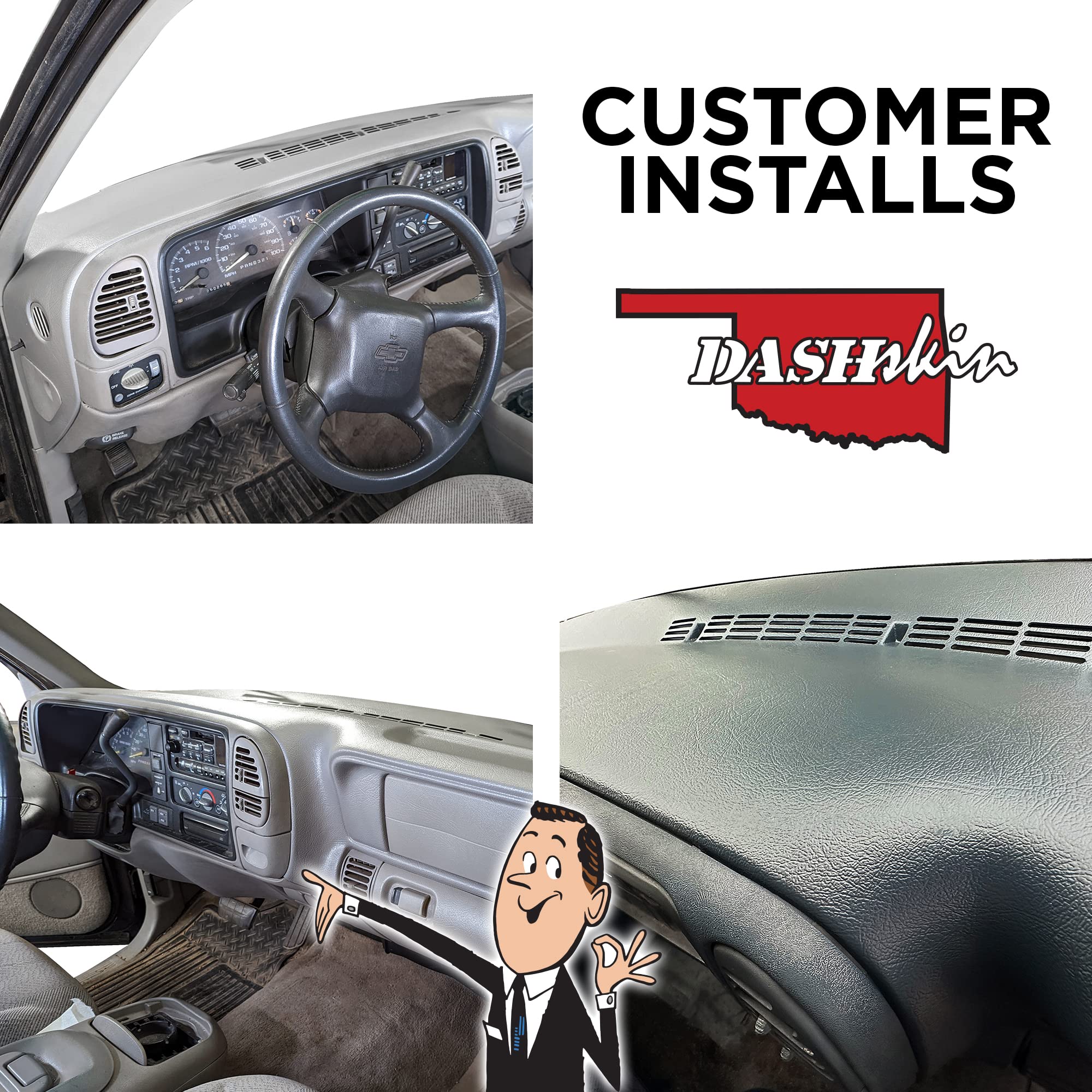 DashSkin Dash Cover Compatible with 1997-2000 Chevy & GMC C1500 K1500 Tahoe Suburban Yukon & 1997-2000 Escalade in Black - Hard Molded Plastic Dashboard Cap - Image 9