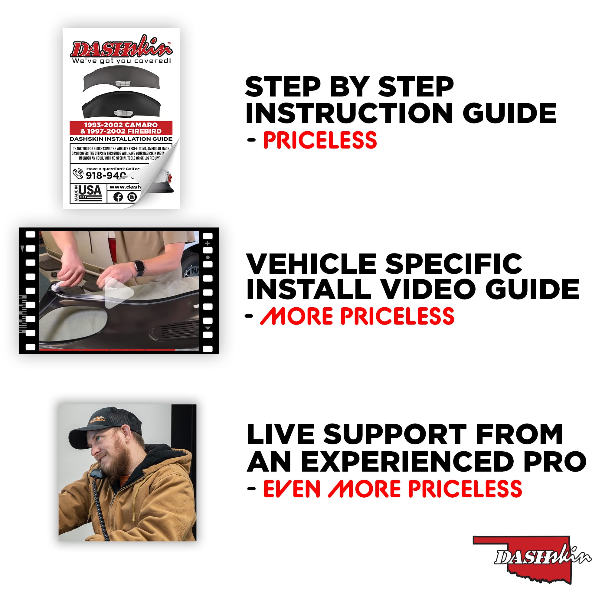 DashSkin Dash Cover Compatible with 2000-2002 Camaro & Firebird in Black - Hard Molded Plastic Dashboard Cap - Image 5