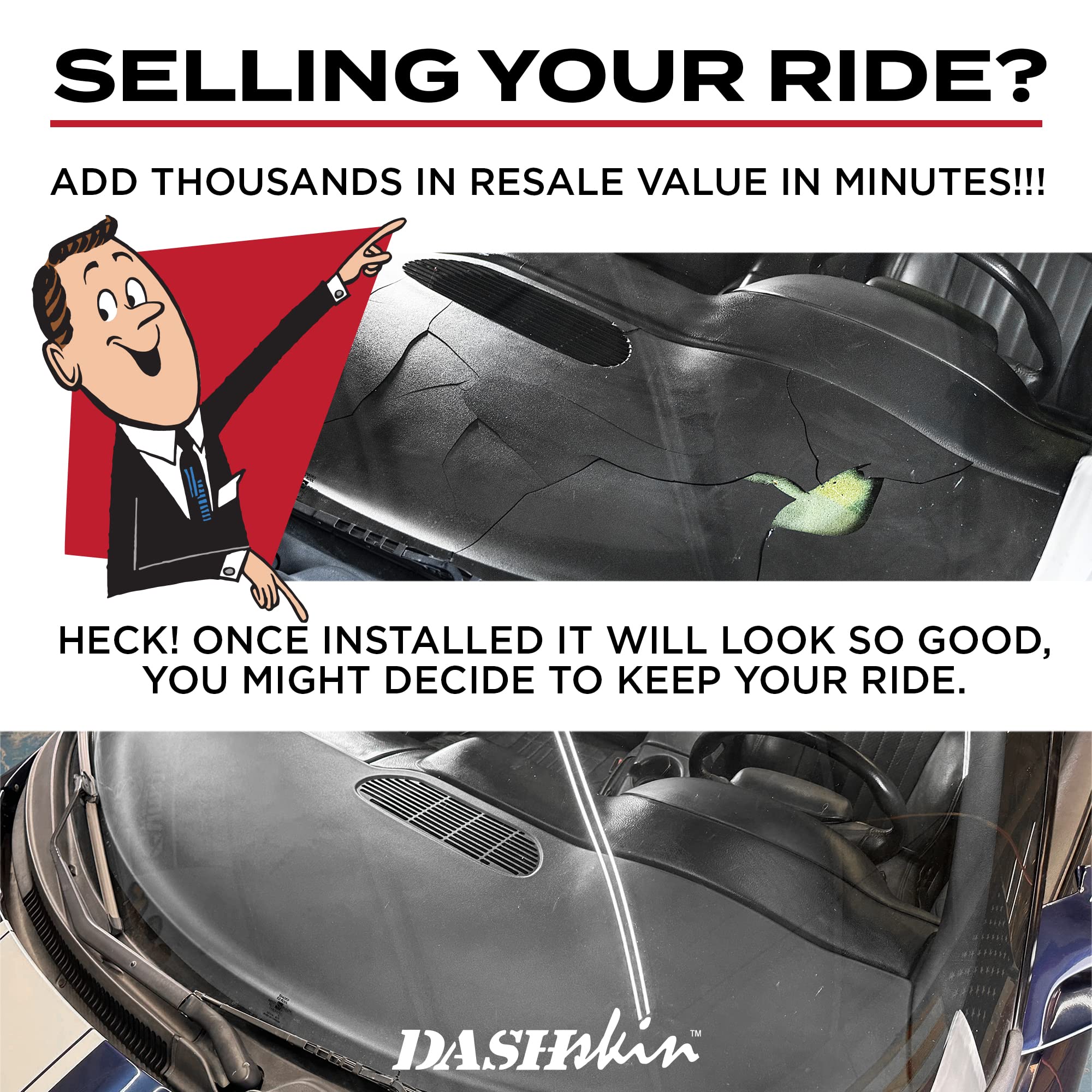 DashSkin Dash Cover Compatible with 2000-2002 Camaro & Firebird in Black - Hard Molded Plastic Dashboard Cap - Image 6