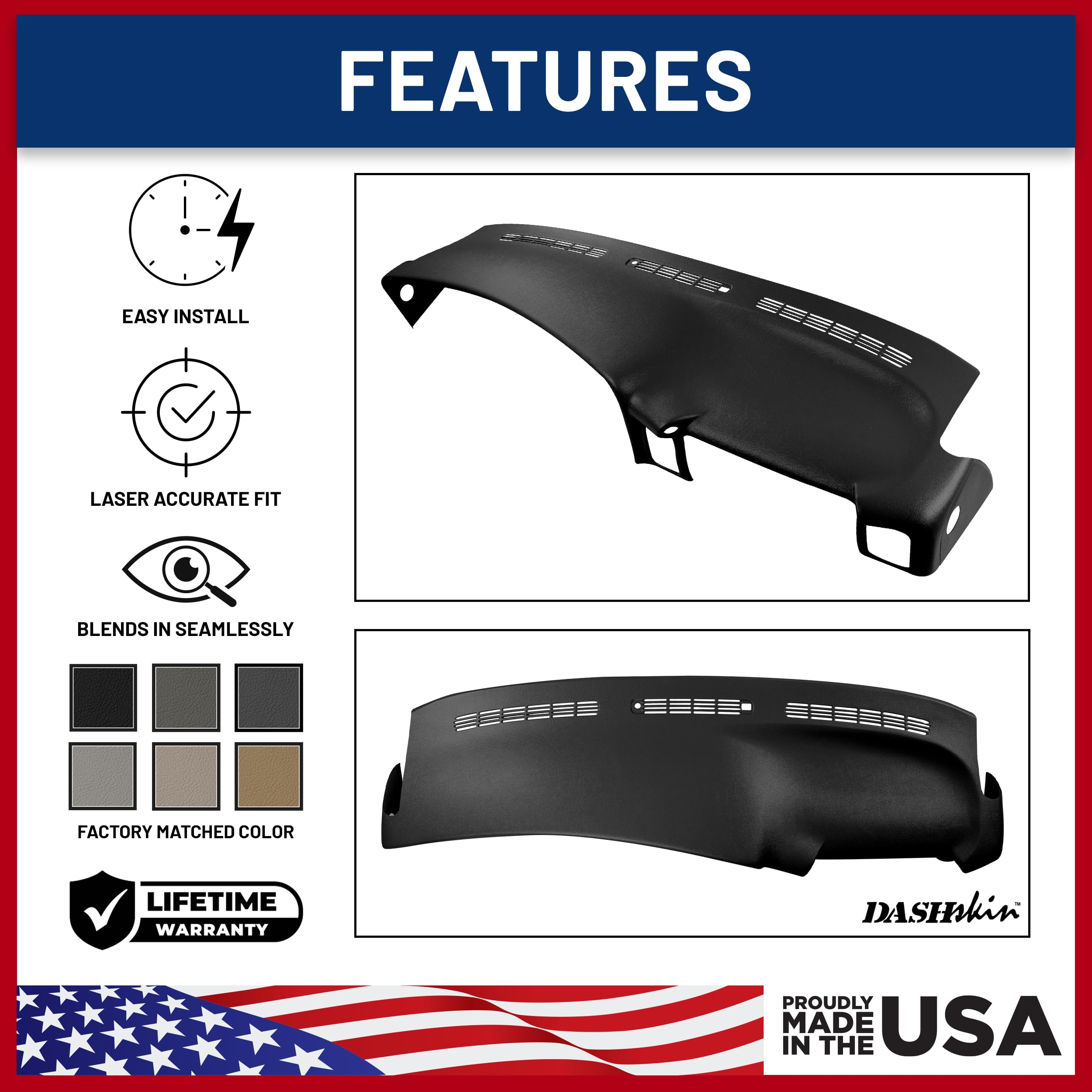 DashSkin Dash Cover Compatible with 2000-2006 Chevrolet Tahoe Suburban Yukon Avalanche & 99-06 Chevy Silverado GMC Sierra in Black - Hard Molded Plastic Dashboard Cap - Image 5