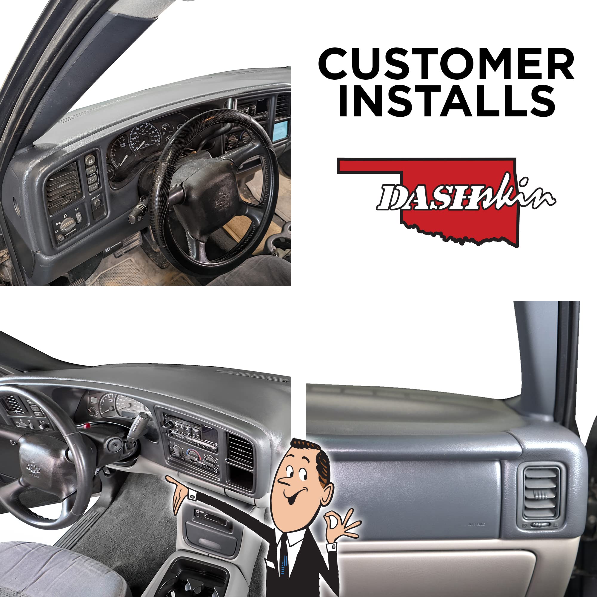 DashSkin Dash Cover Compatible with 2000-2006 Chevrolet Tahoe Suburban Yukon Avalanche & 99-06 Chevy Silverado GMC Sierra in Black - Hard Molded Plastic Dashboard Cap - Image 9