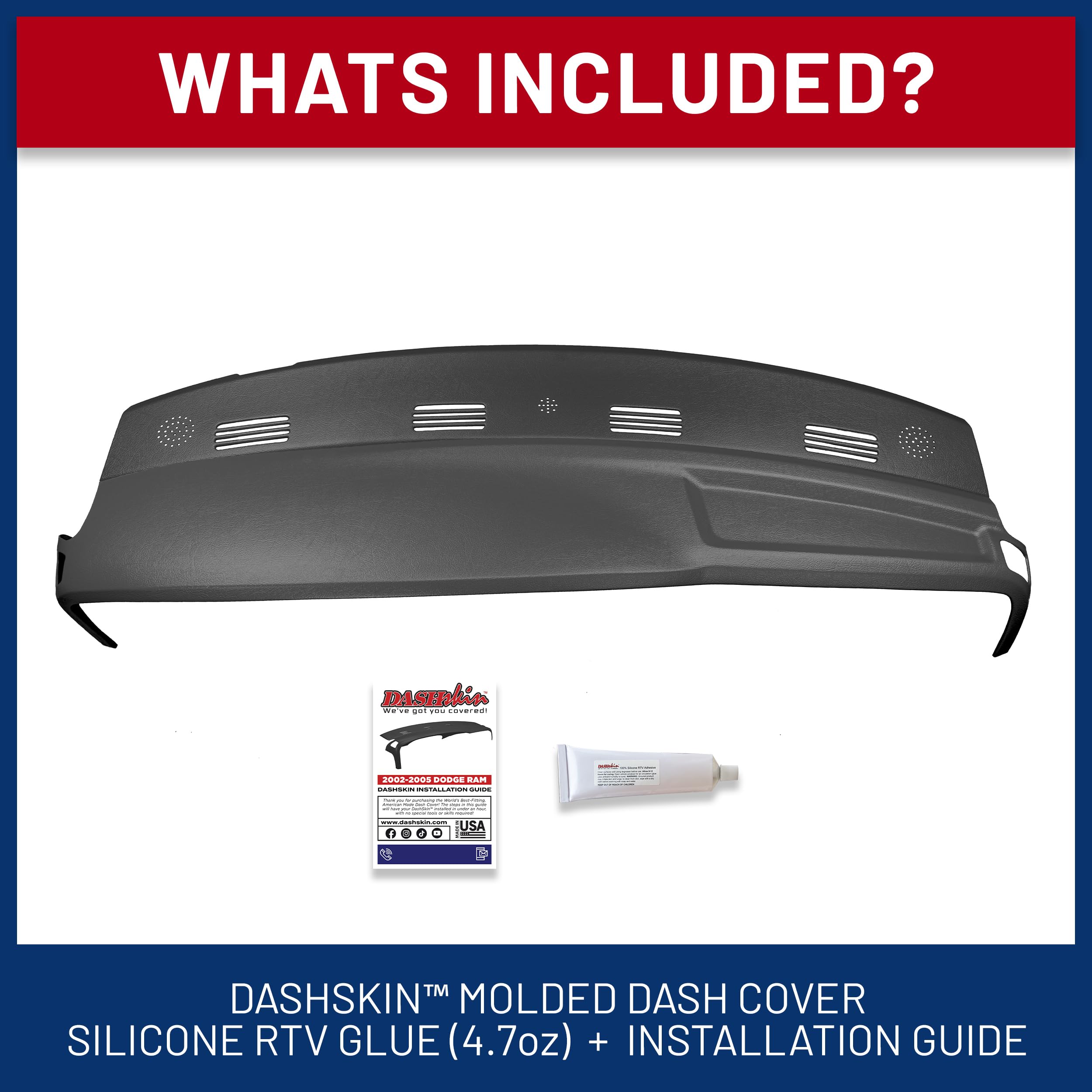 DashSkin Dash Cover Compatible with 2002-2005 Dodge Ram (2003-2005 Ram 2500 & 3500) in Dark Slate Grey - Hard Molded Plastic Dashboard Cap - Image 4