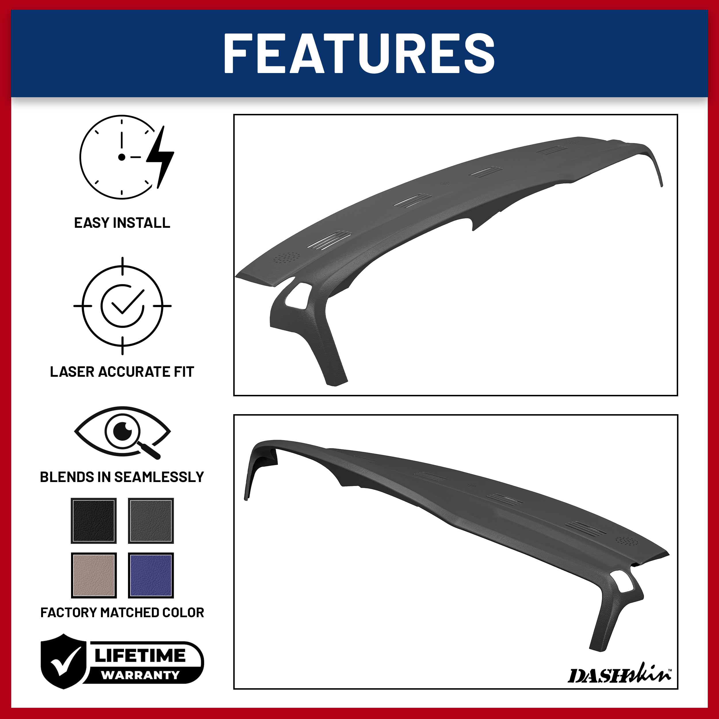DashSkin Dash Cover Compatible with 2002-2005 Dodge Ram (2003-2005 Ram 2500 & 3500) in Dark Slate Grey - Hard Molded Plastic Dashboard Cap - Image 5
