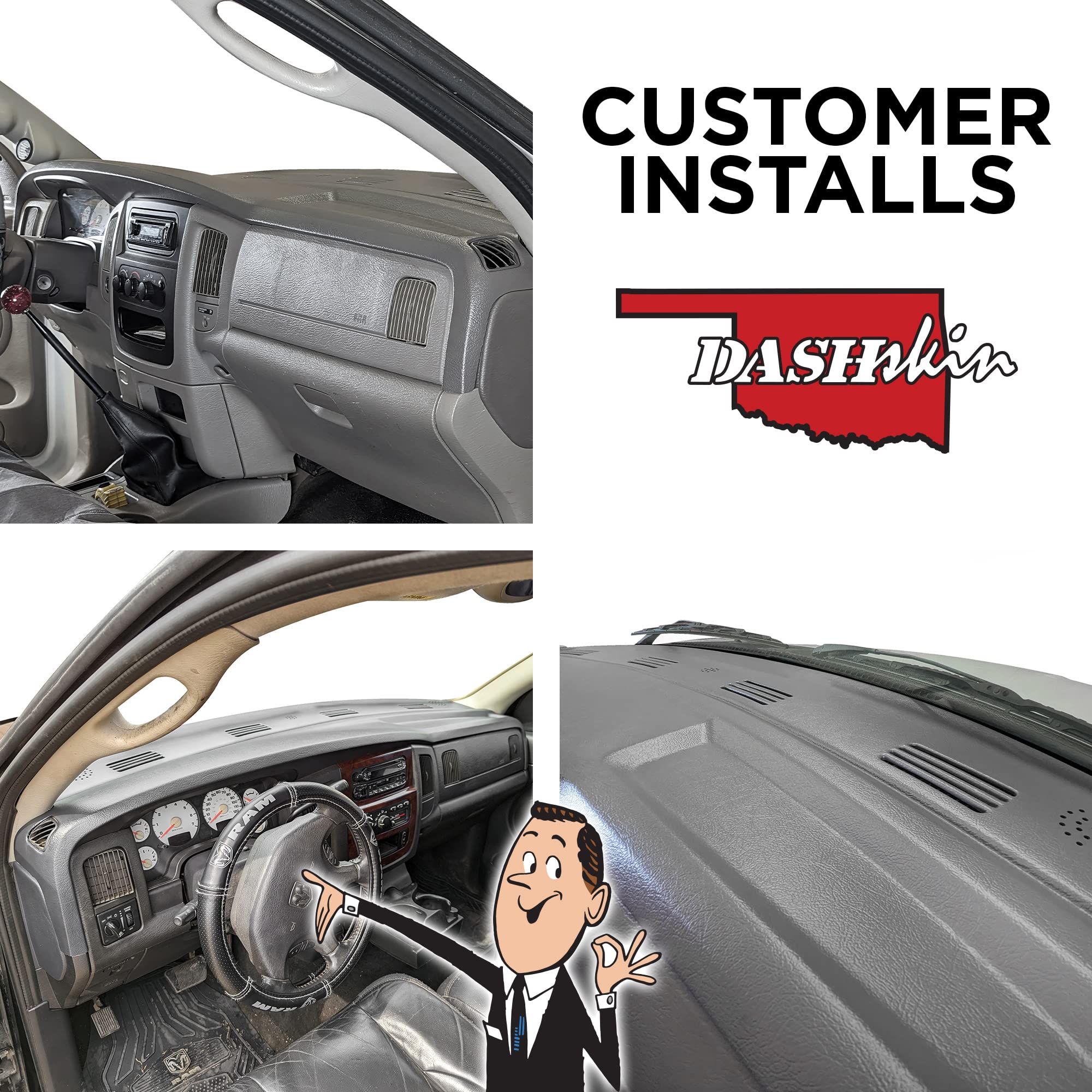 DashSkin Dash Cover Compatible with 2002-2005 Dodge Ram (2003-2005 Ram 2500 & 3500) in Dark Slate Grey - Hard Molded Plastic Dashboard Cap - Image 9