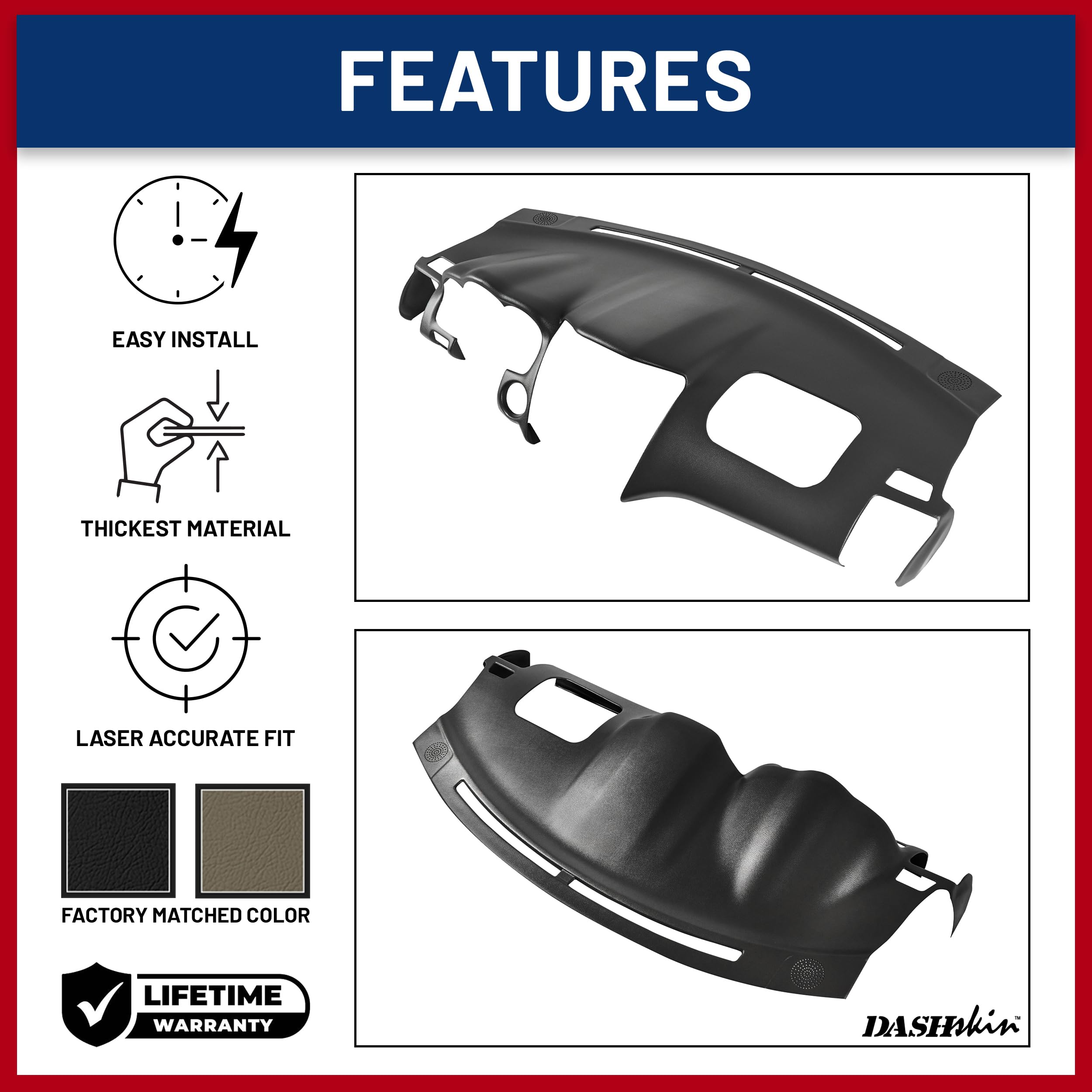 DashSkin Dash Cover Compatible with 2004-2009 Lexus RX 330 RX 350 RX 400h in Black Without Center Speaker Holes - Hard Molded Plastic Dashboard Cap - Image 4