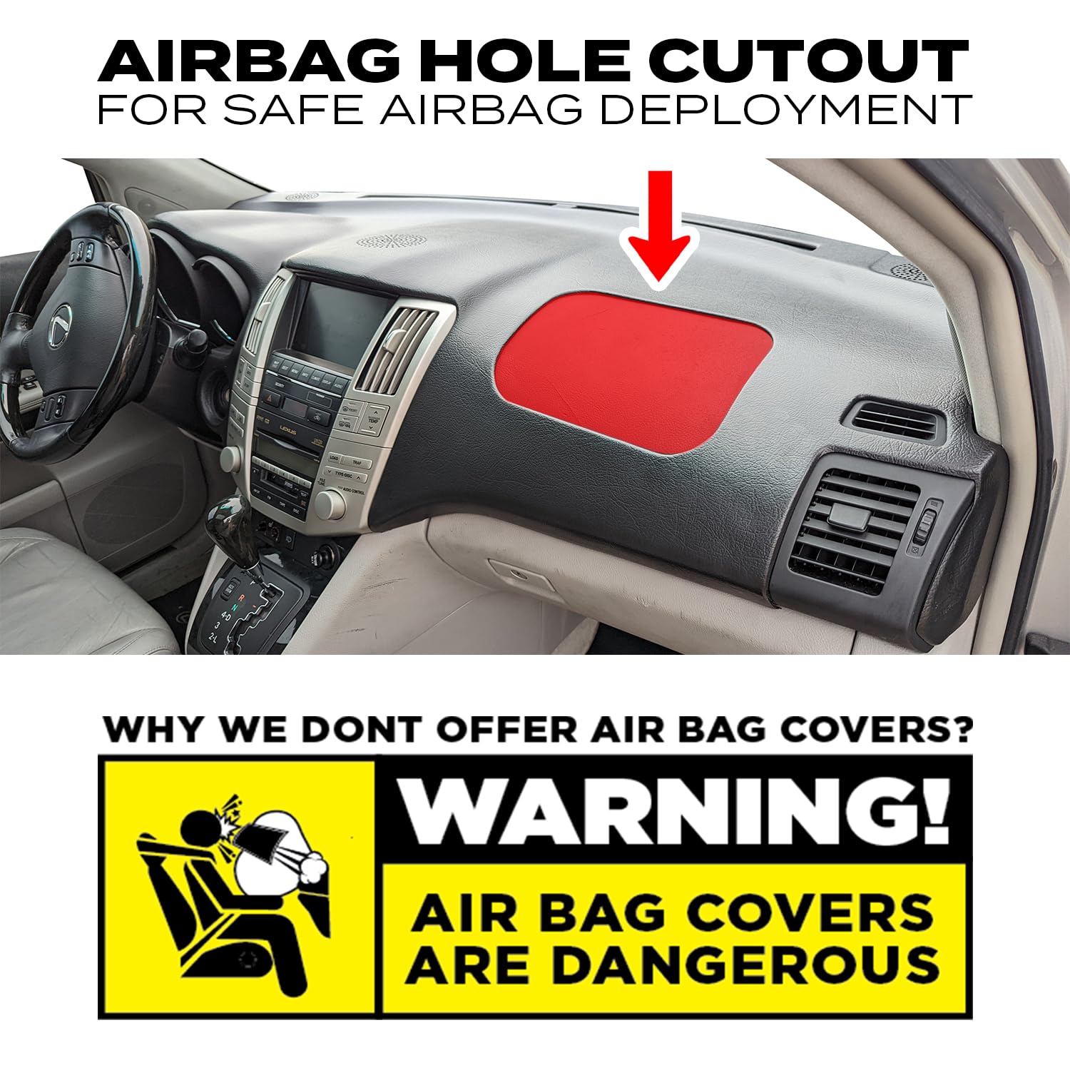 DashSkin Dash Cover Compatible with 2004-2009 Lexus RX 330 RX 350 RX 400h in Black Without Center Speaker Holes - Hard Molded Plastic Dashboard Cap - Image 8