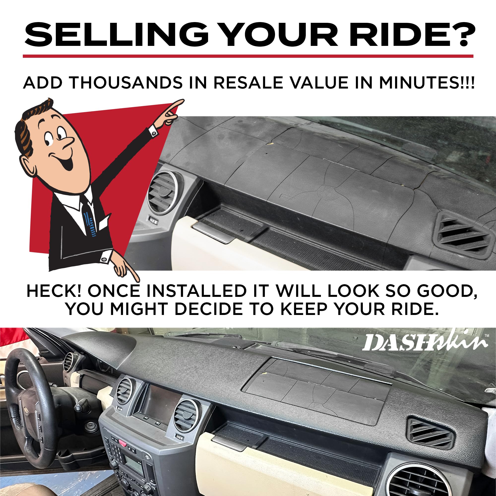 DashSkin Dash Cover Compatible with 2005-2009 Land Rover LR3 & 2006-2009 Range Rover Sport - Easy Cracked Dash Fix - Hard Molded Plastic Door Skin Cover - Image 9