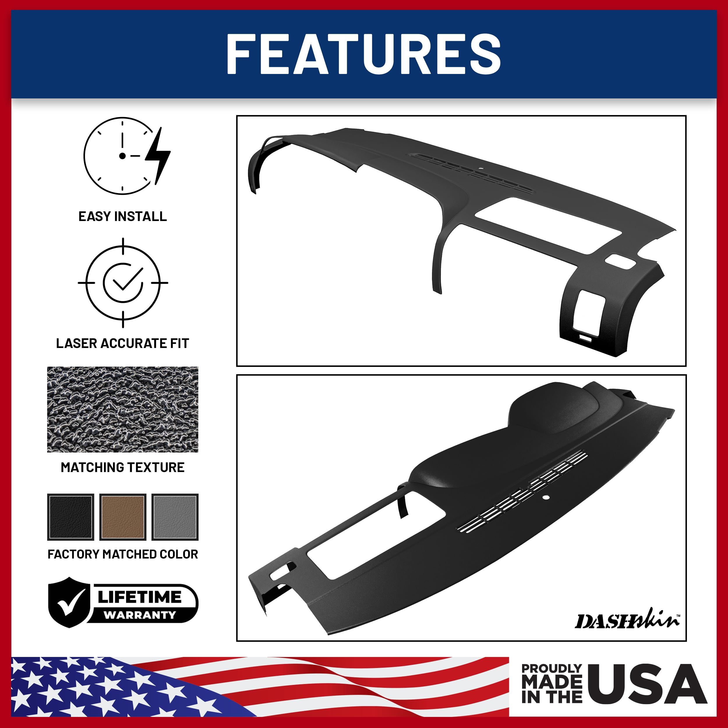 DashSkin Dash Cover Compatible with 2007-2013 Chevy Silverado & GMC Sierra in Ebony Black - Hard Molded Plastic Dashboard Cap - Image 4