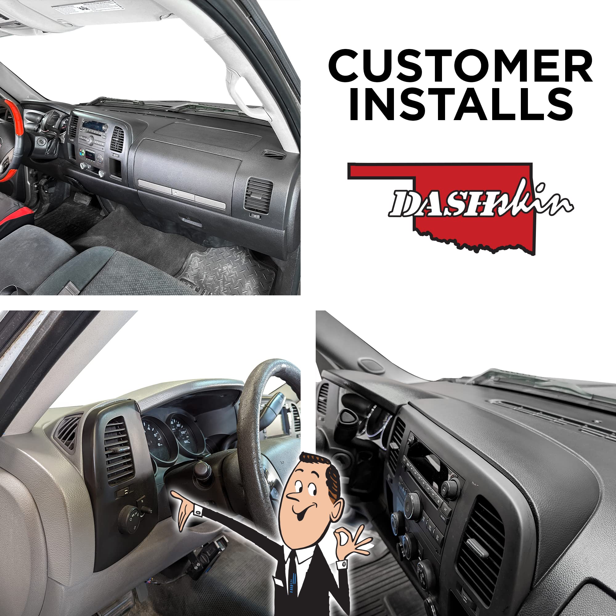 DashSkin Dash Cover Compatible with 2007-2013 Chevy Silverado & GMC Sierra in Ebony Black - Hard Molded Plastic Dashboard Cap - Image 9