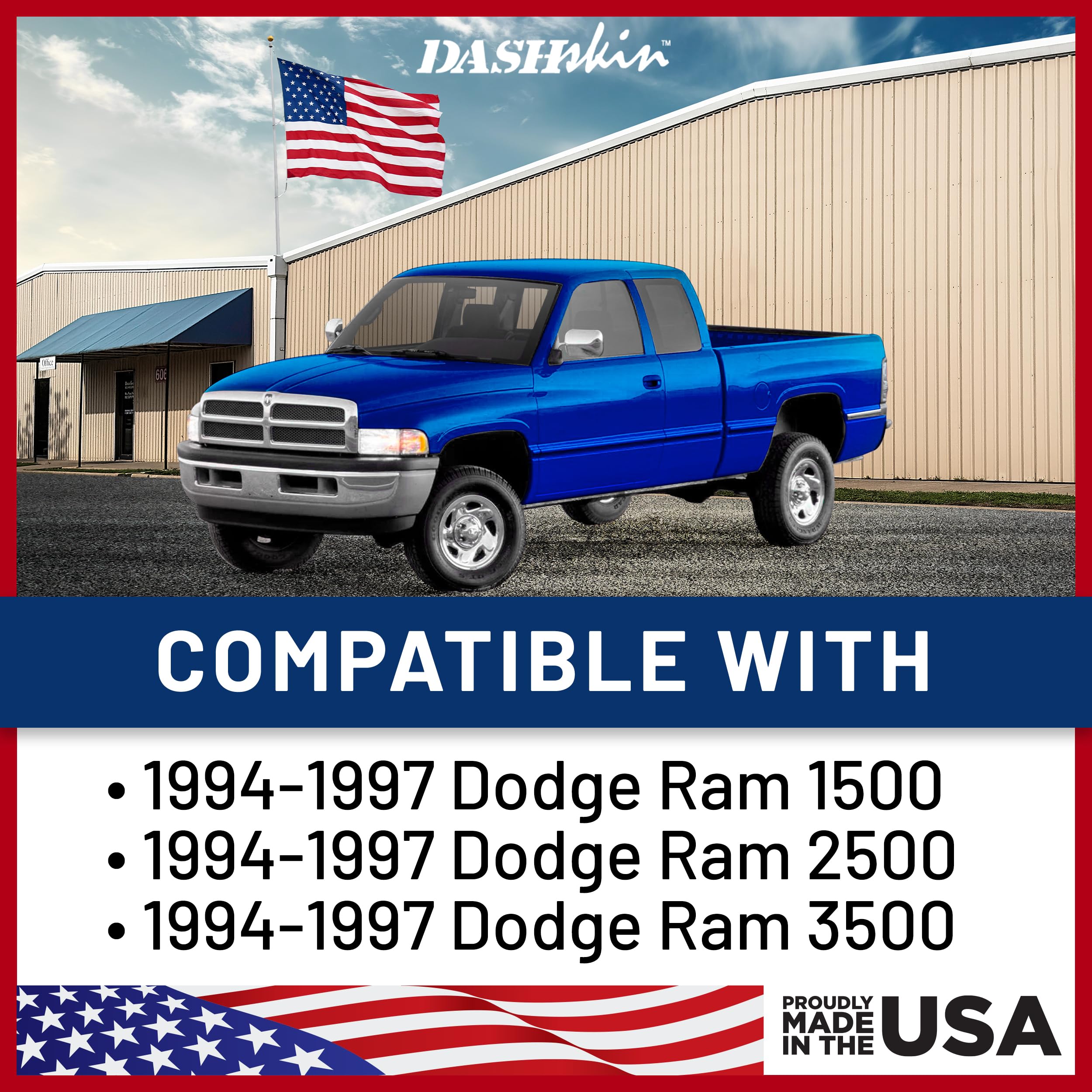 DashSkin Dash Cover Compatible with 94-97 Dodge Ram 1500 2500 & 3500 in Black - Hard Molded Plastic Dashboard Cap - Image 3