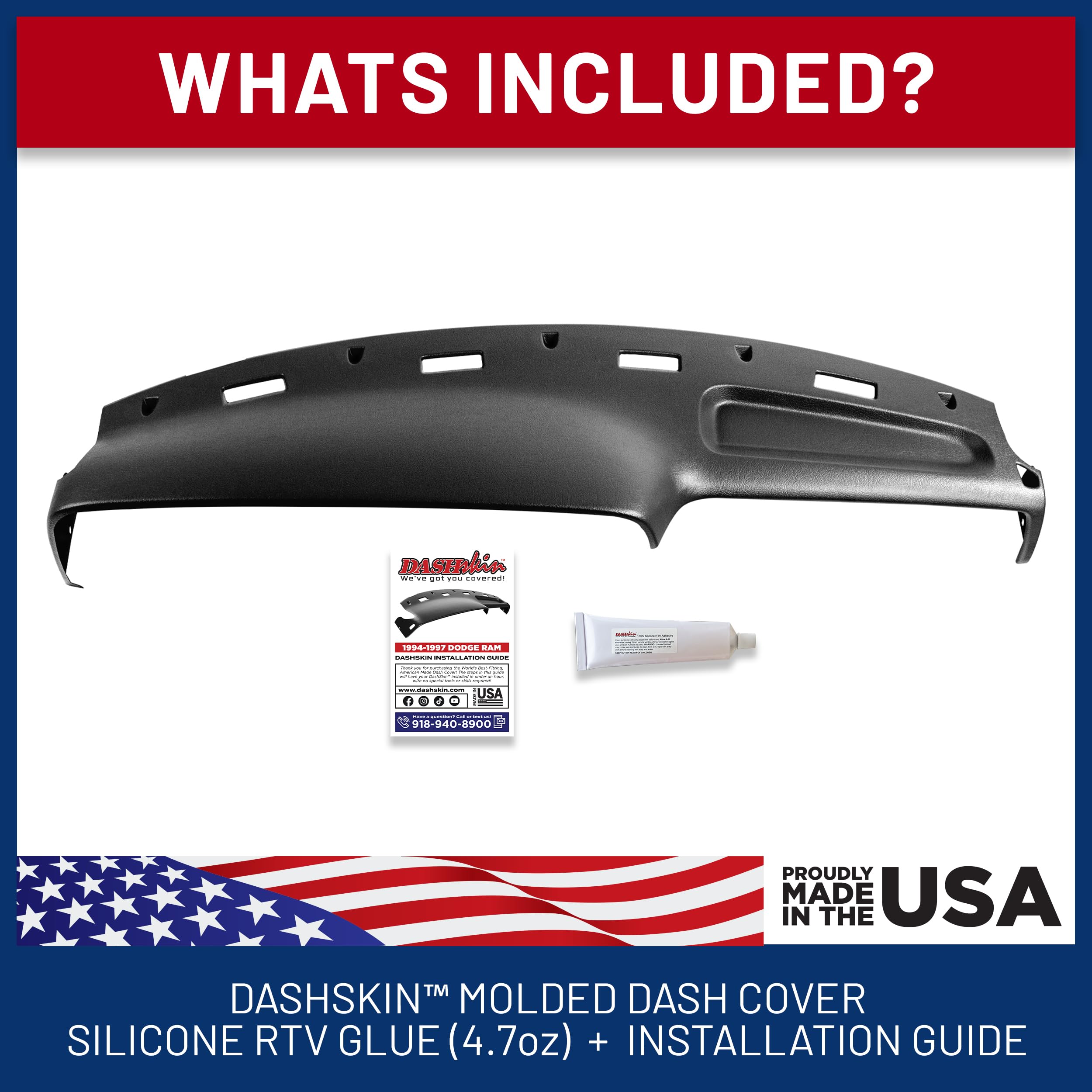 DashSkin Dash Cover Compatible with 94-97 Dodge Ram 1500 2500 & 3500 in Black - Hard Molded Plastic Dashboard Cap - Image 4