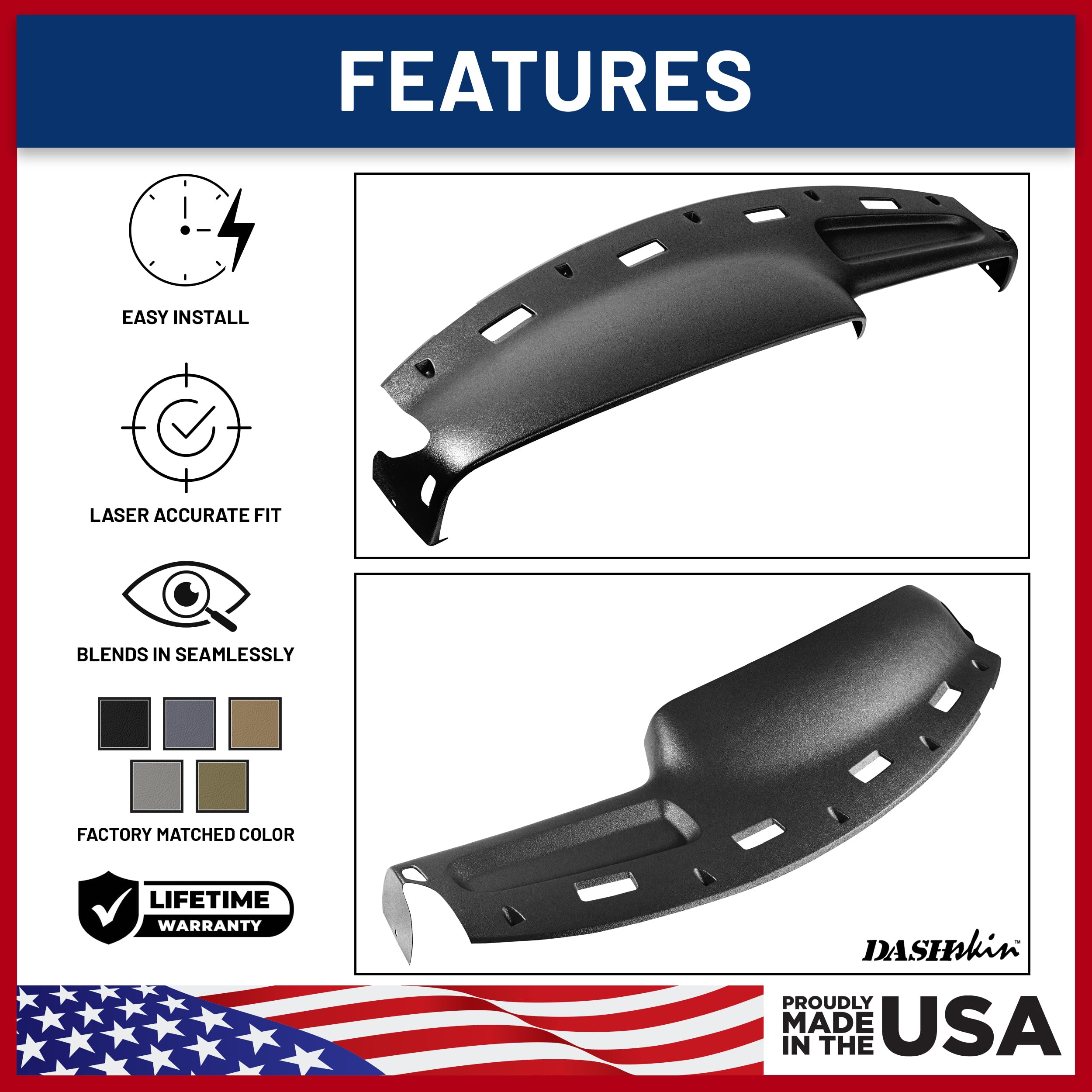 DashSkin Dash Cover Compatible with 94-97 Dodge Ram 1500 2500 & 3500 in Black - Hard Molded Plastic Dashboard Cap - Image 5