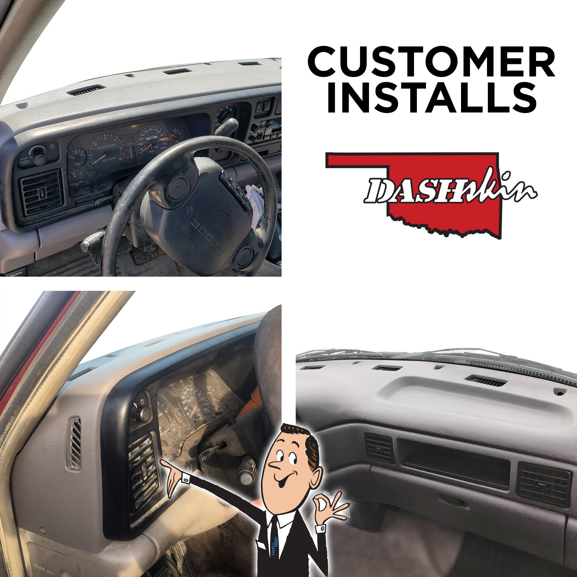 DashSkin Dash Cover Compatible with 94-97 Dodge Ram 1500 2500 & 3500 in Black - Hard Molded Plastic Dashboard Cap - Image 8
