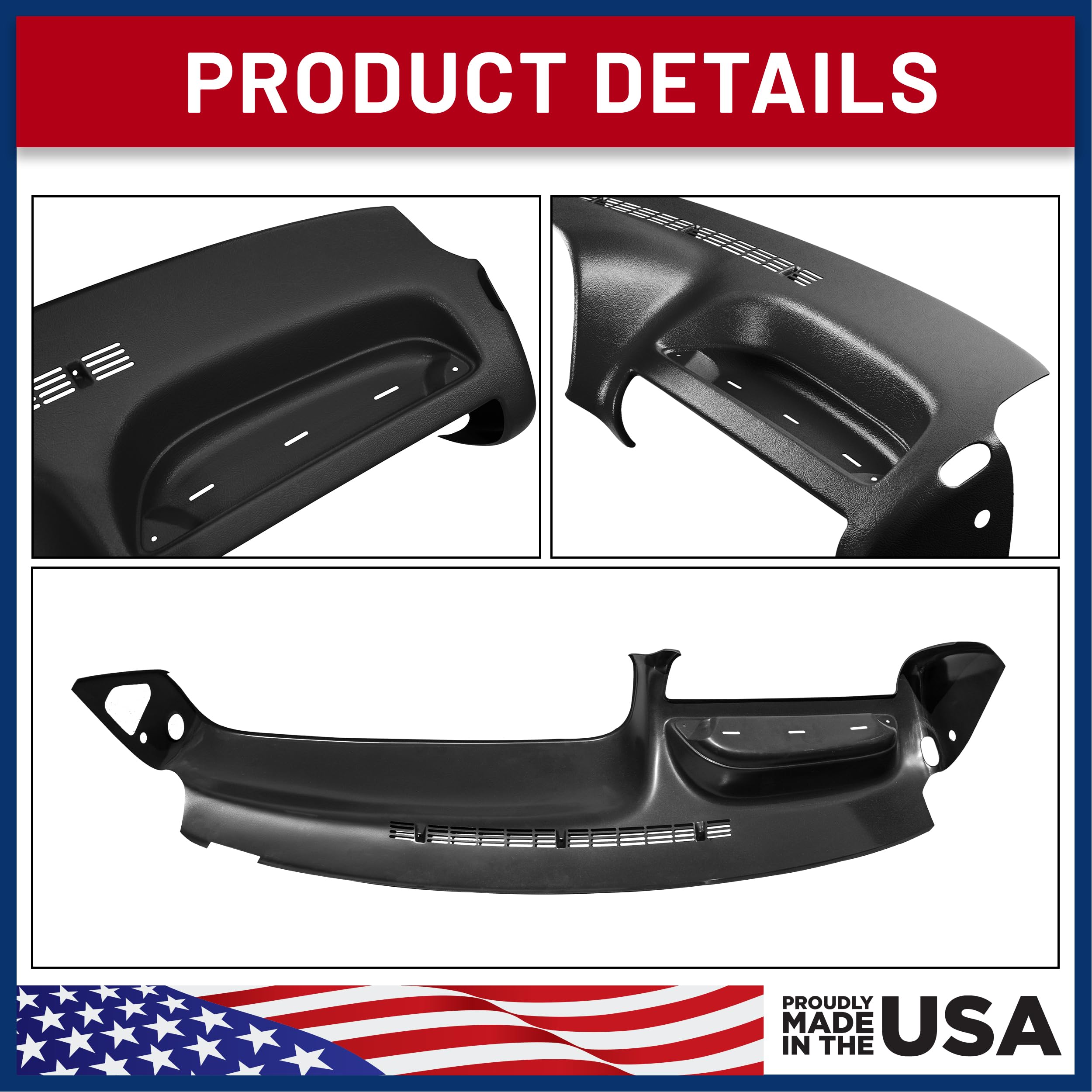 DashSkin Dash Cover Compatible with 95-96 GM SUVs and Pickups in Black - Hard Molded Plastic Dashboard Cap - Image 5