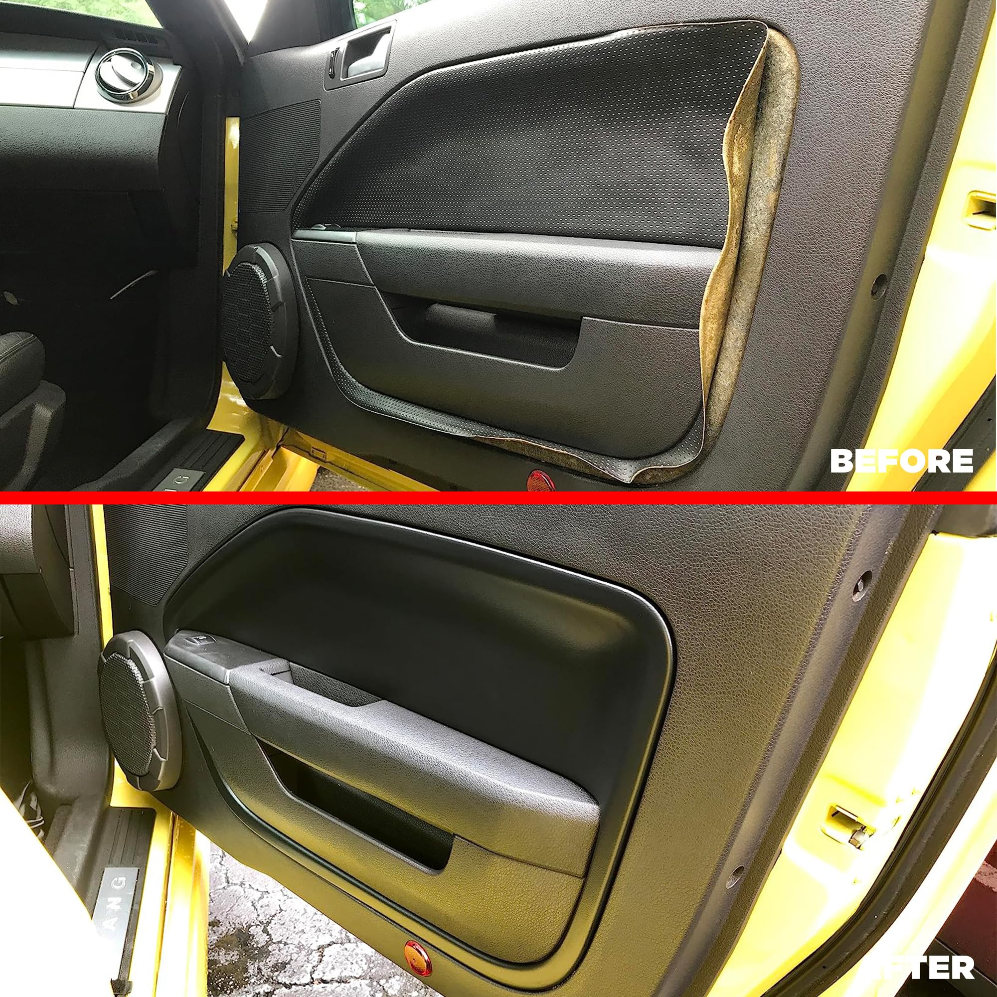 DashSkin Door Panel Inserts (Left+Right Pair) Compatible with 2005-2009 Ford Mustang in Black - Hard Molded Plastic Door Skin Cover - Image 5