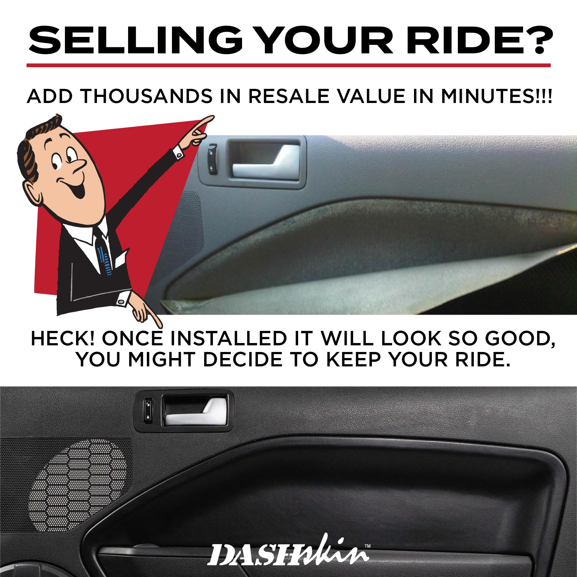 DashSkin Door Panel Inserts (Left+Right Pair) Compatible with 2005-2009 Ford Mustang in Black - Hard Molded Plastic Door Skin Cover - Image 6